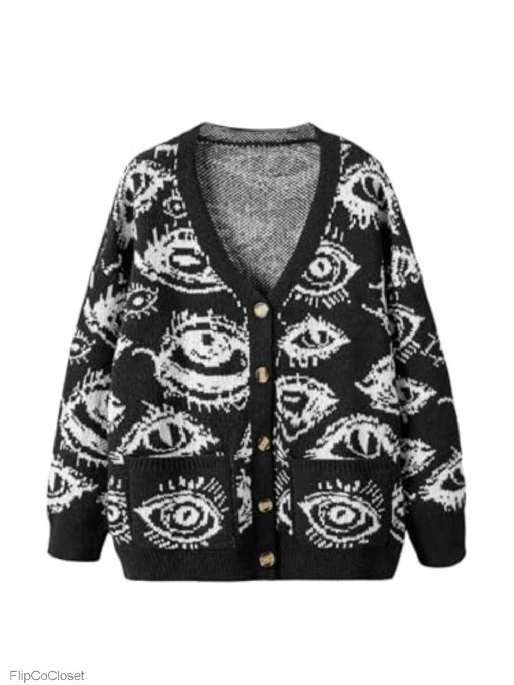 Plus Size Goth Cardigan Women Grunge Punk Eye Print Sweater